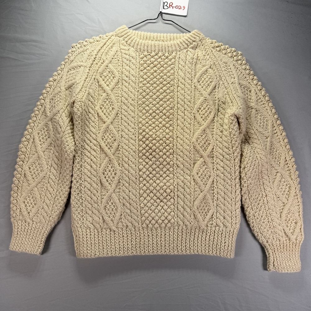 Vintage Cladyknit Sweater Youth Large Beige Cream Cable Knit Pure Wool Fisherman